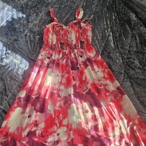 Grace Karin Pink Purple & White Floral Smocked Maxi Drews Size Large